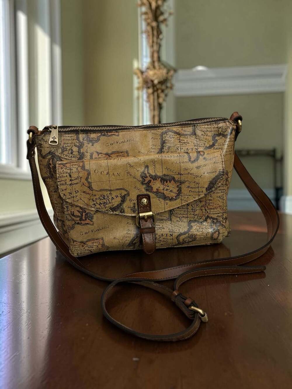 Patricia Nash Bianco Crossbody Organizer European Map Print Bag